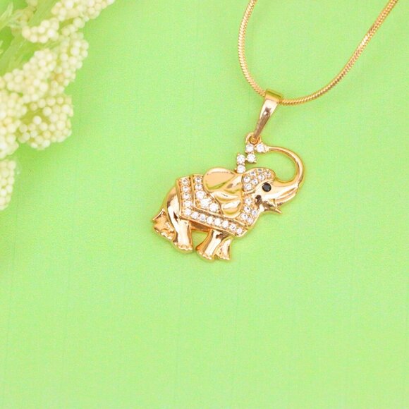 Rose Gold Elephant Pendant with Crystal Accents and Raised Trunk Detail,XPPT1619 - Picture 12 of 13